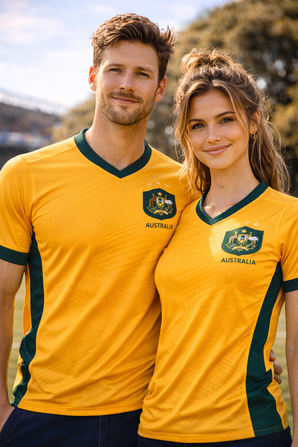 Australia-Inspired Football Jersey – Green Gold Fan Edition Couple