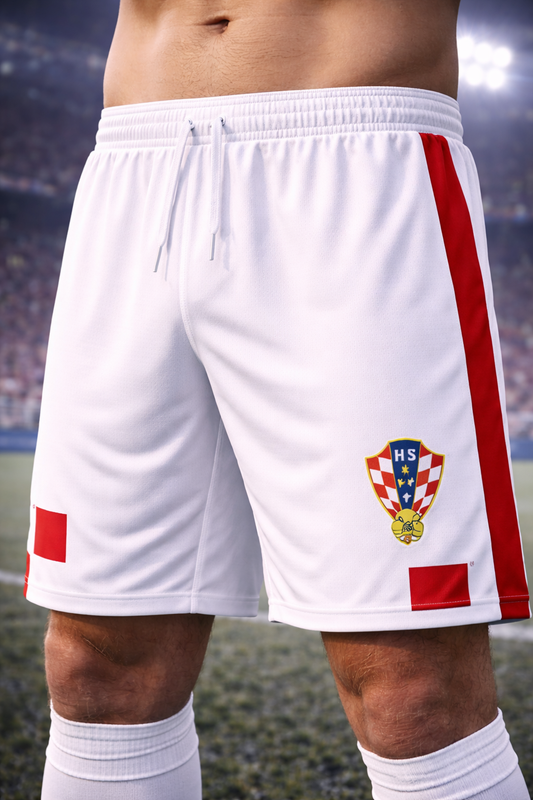 Croatia-Inspired Men’s Football Shorts – Red White Fan Edition front