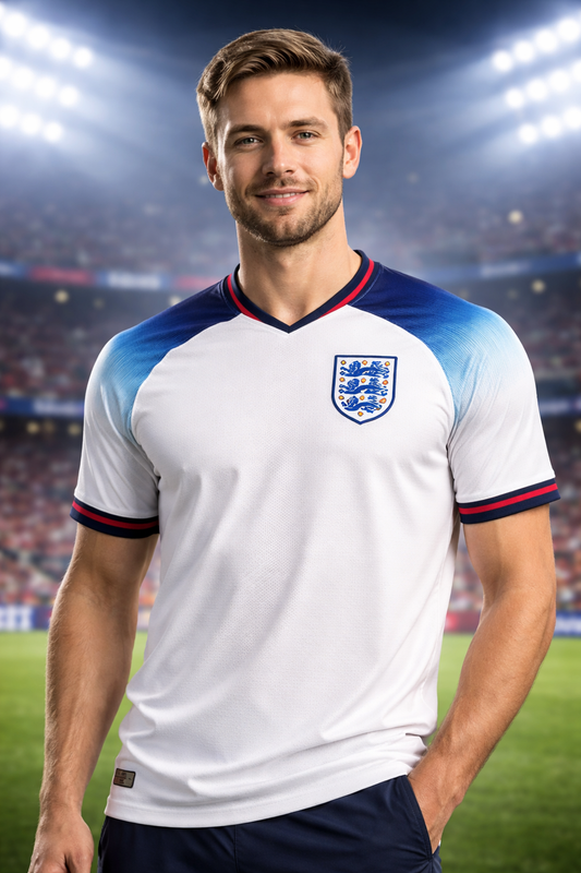England-Inspired White & Blue Football Jersey – Fan Edition Front