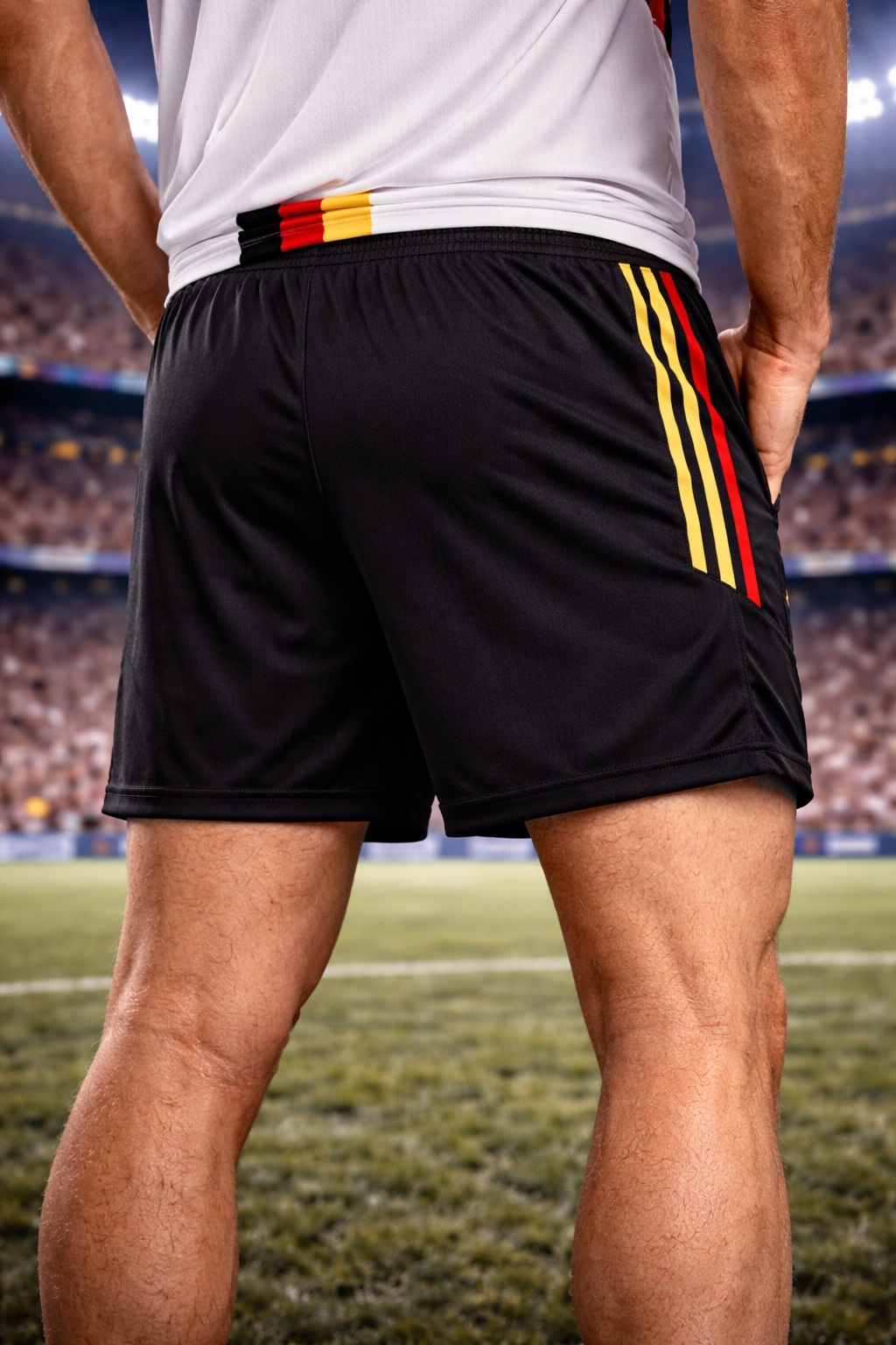 Germany-Inspired Men’s Football Shorts – Black Red Gold Fan Edition Back