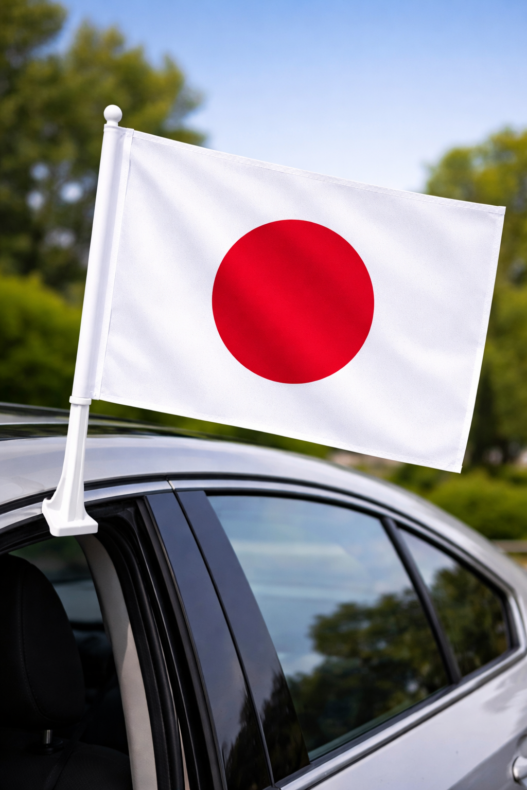 Japan-Inspired Car Flag – White Red Fan Edition On Car