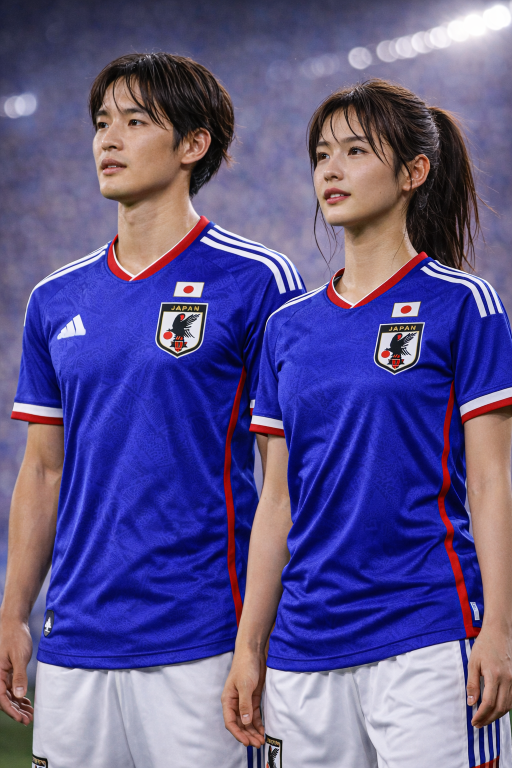 Japan-Inspired Football Jersey – Blue White Fan Edition Couple