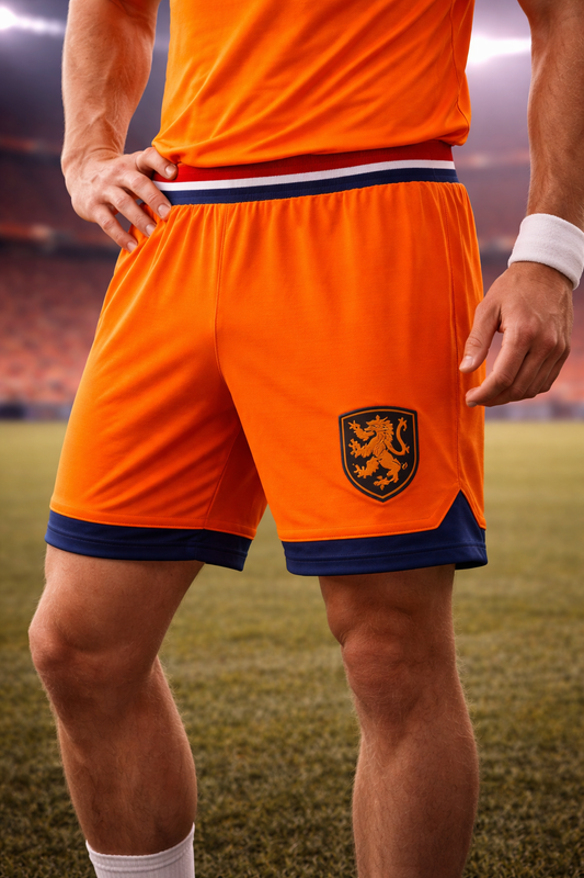 Netherlands-Inspired Men’s Football Shorts – Orange Fan Edition Front