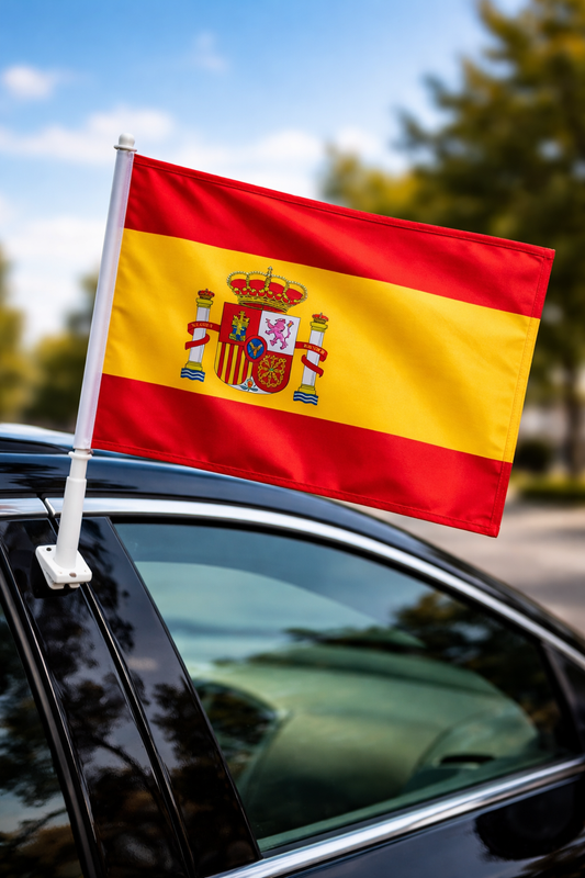 Spain-Inspired Car Flag – Red & Yellow Fan Edition On Car
