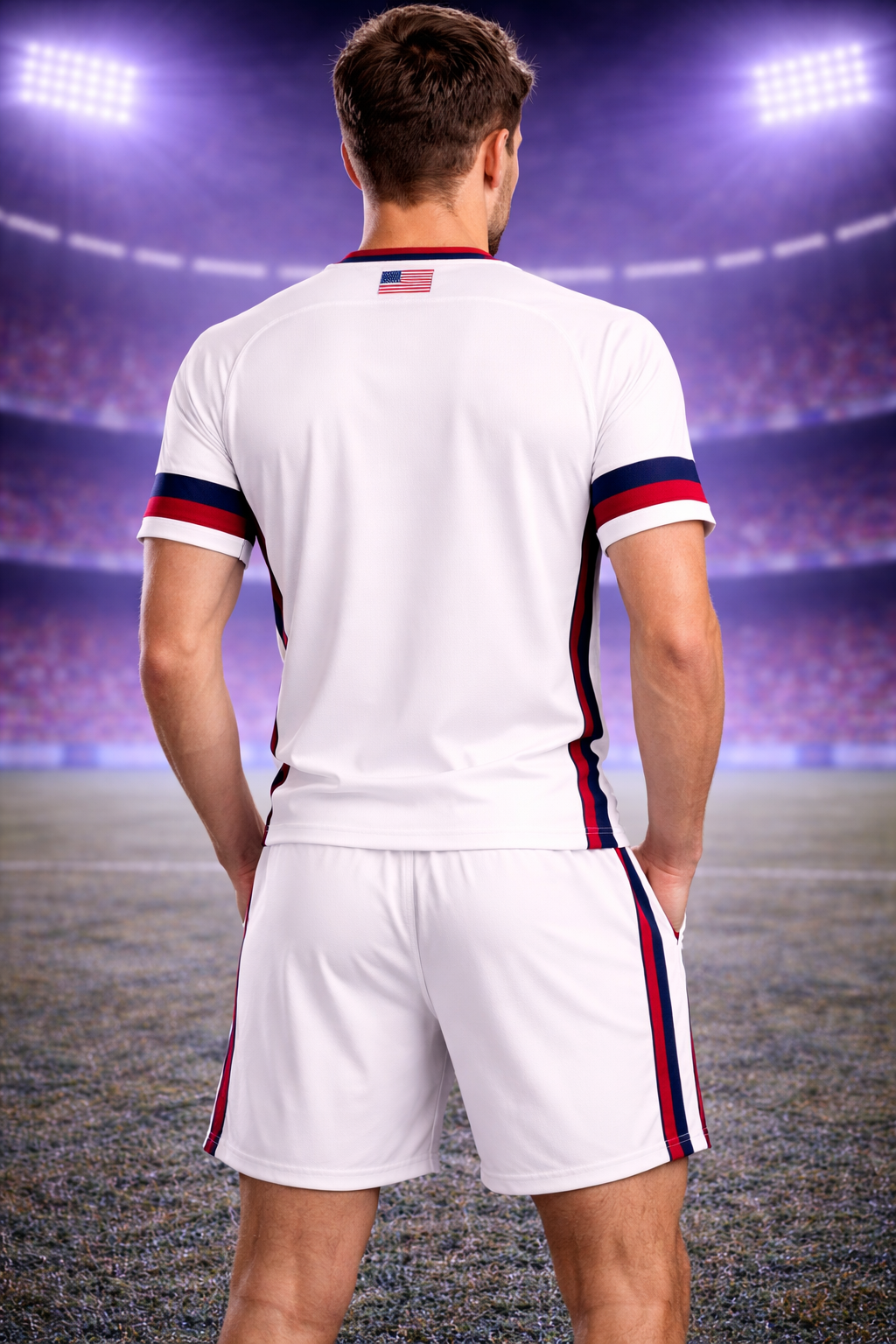 USA-Inspired Men’s Football Shorts – White, Red & Blue Fan Edition Back
