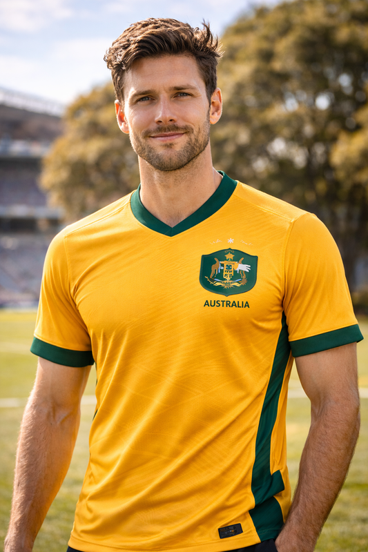 Australia-Inspired Football Jersey – Green Gold Fan Edition Men Front