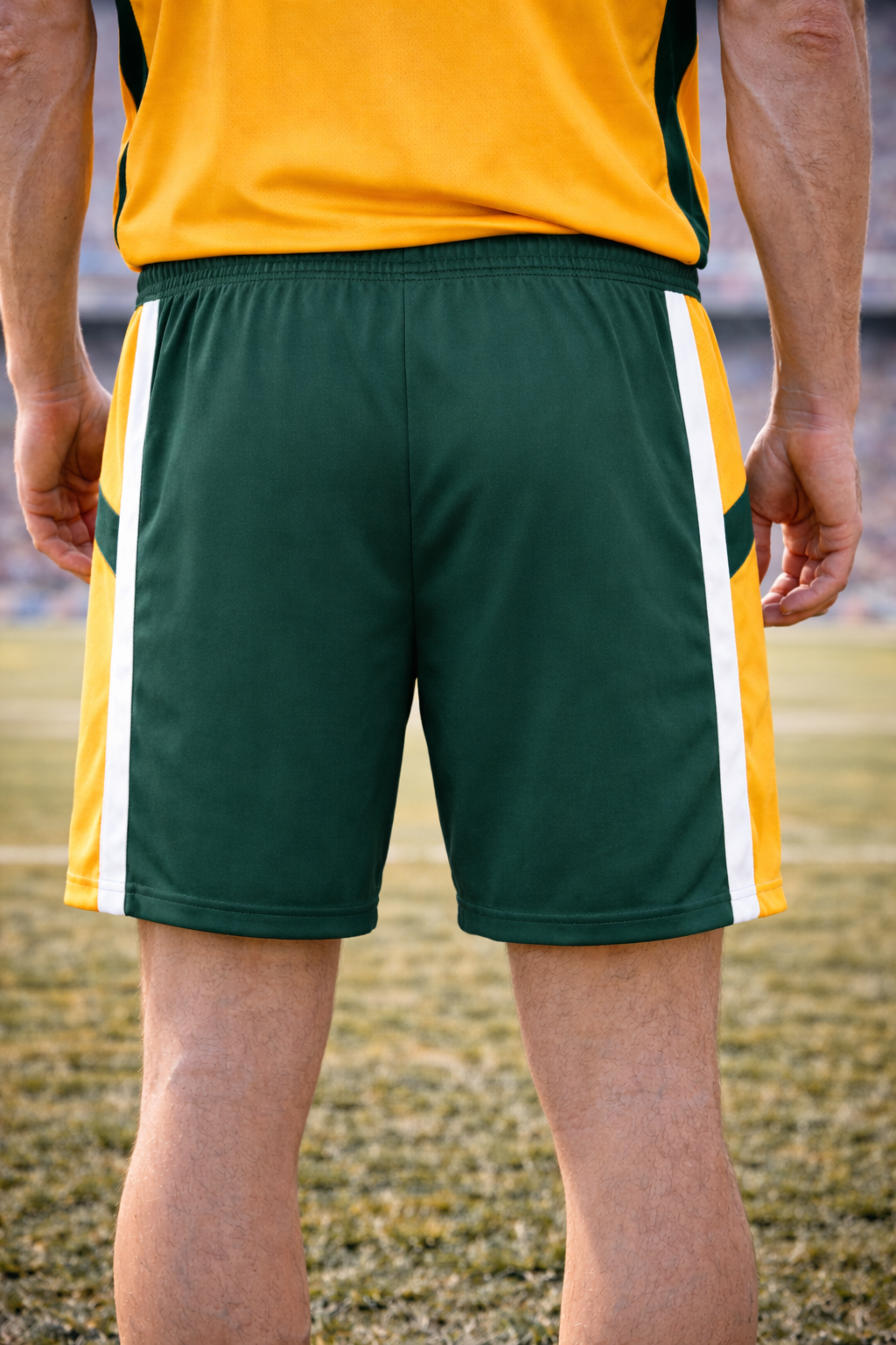 Australia-Inspired Men’s Football Shorts – Green Gold Fan Edition Back