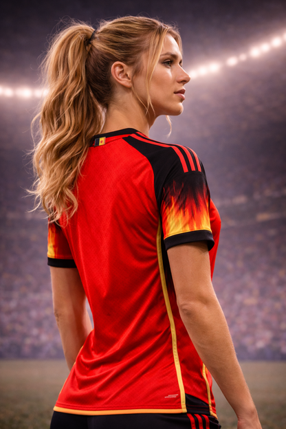 Belgium-Inspired Red & Black Football Jersey – Fan Edition Front Woman side