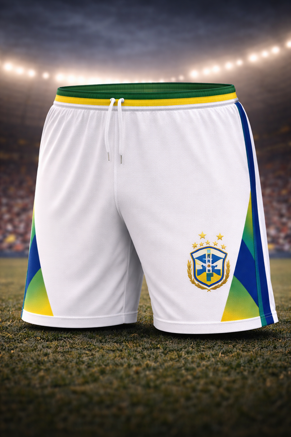White shorts with colorful accents on a sports field background