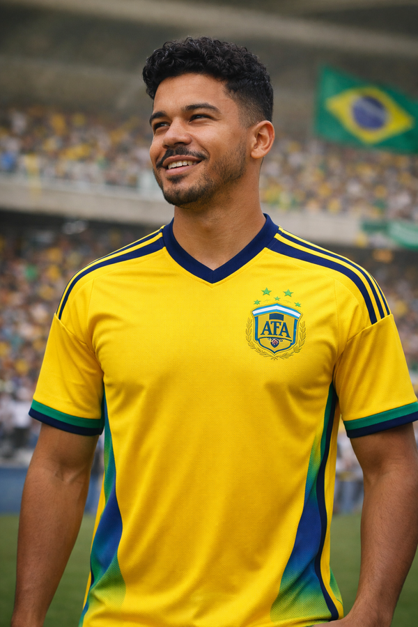Brazil-Inspired Yellow & Green Football Jersey – Fan Edition Front