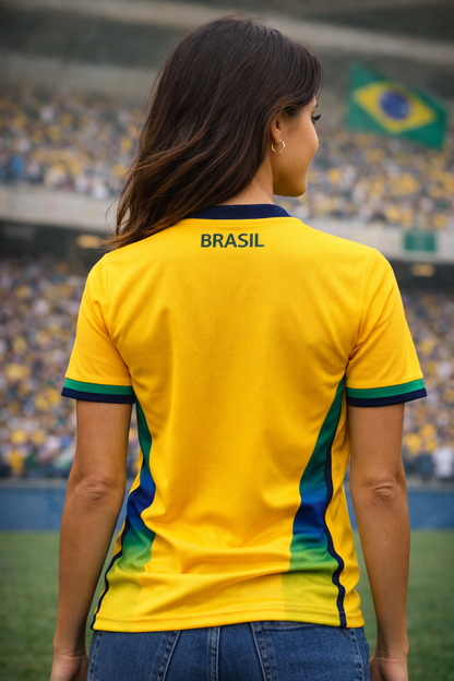 Brazil-Inspired Yellow & Green Football Jersey – Fan Edition Side Woman Back