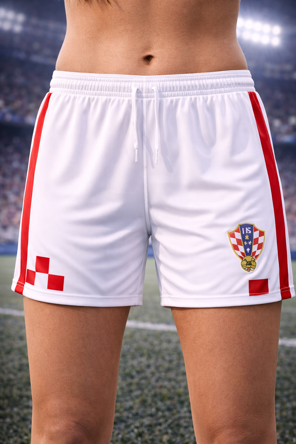 Croatia-Inspired Women’s Football Shorts – Red White Fan Edition Front