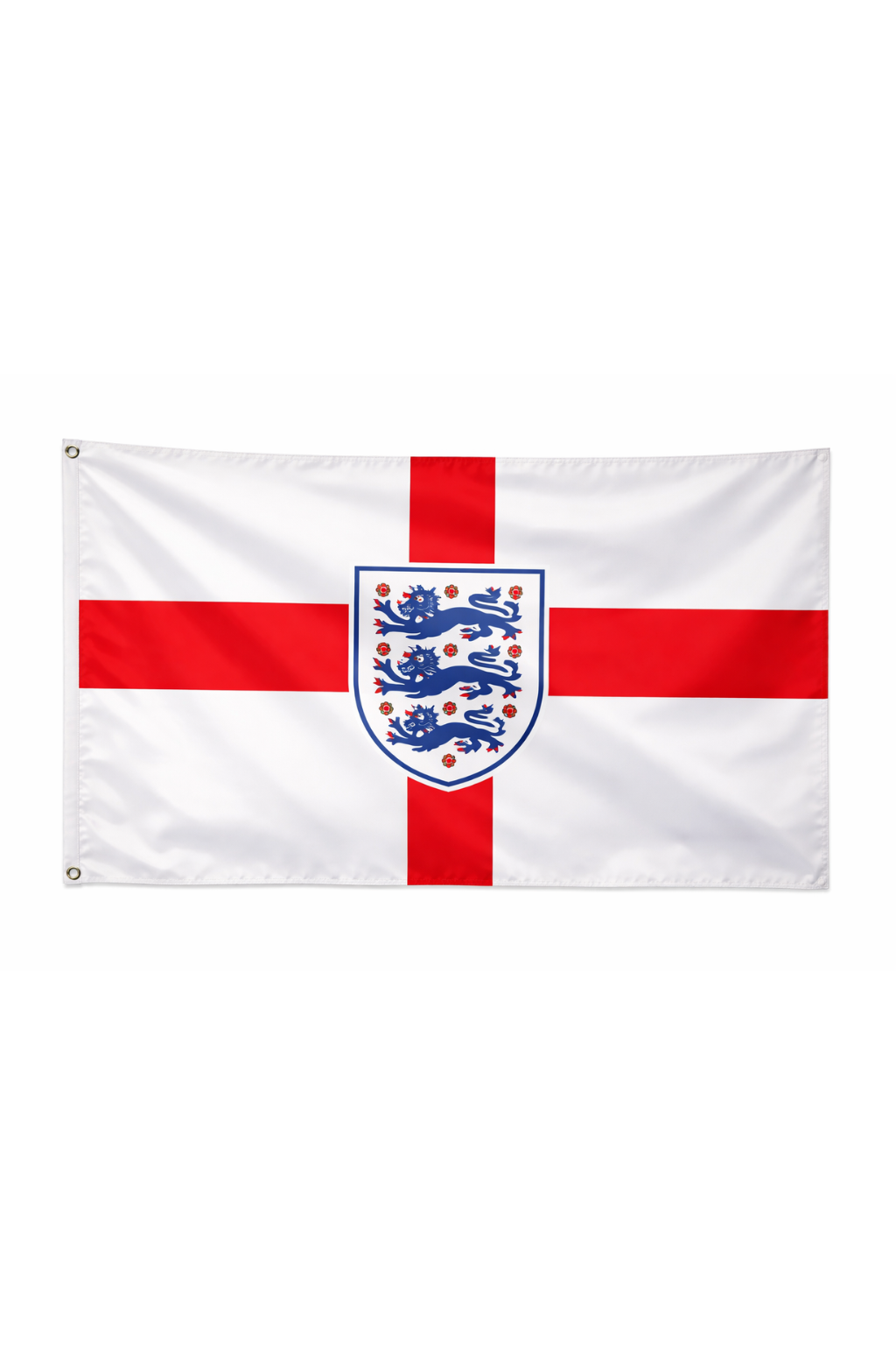 Flag with a red cross and blue emblem on a white background