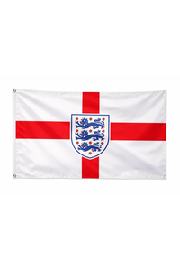 Flag with a red cross and blue emblem on a white background