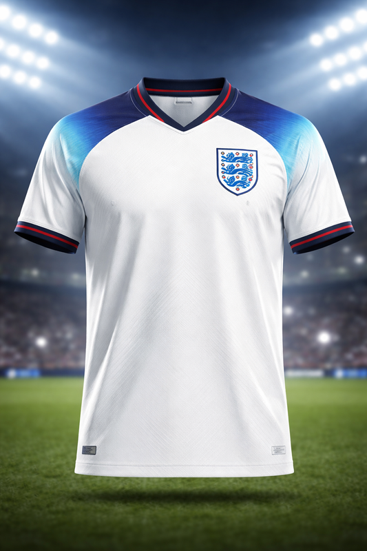 England-Inspired White & Blue Football Jersey – Fan Edition