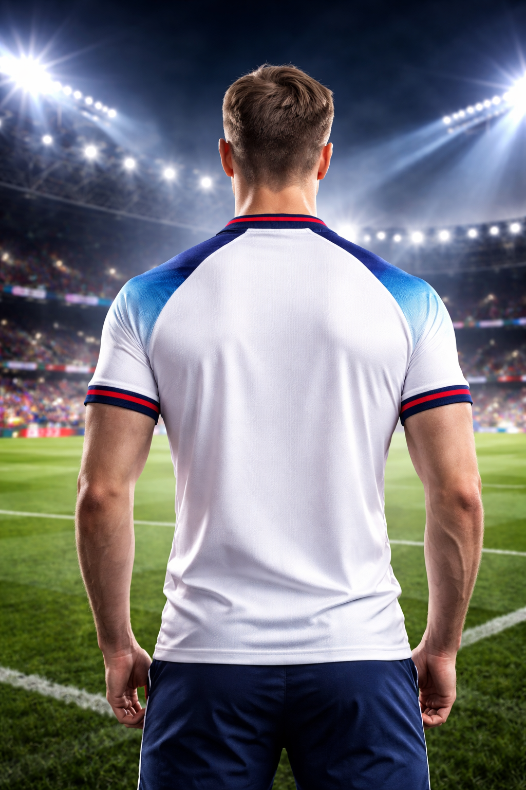 England-Inspired White & Blue Football Jersey – Fan Edition Back