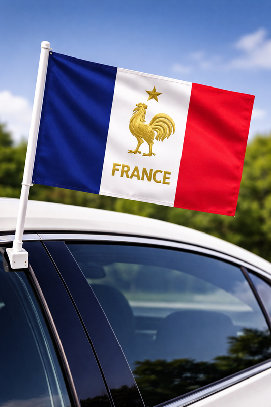 France-Inspired Car Flag – Blue, White & Red Fan Edition On Car