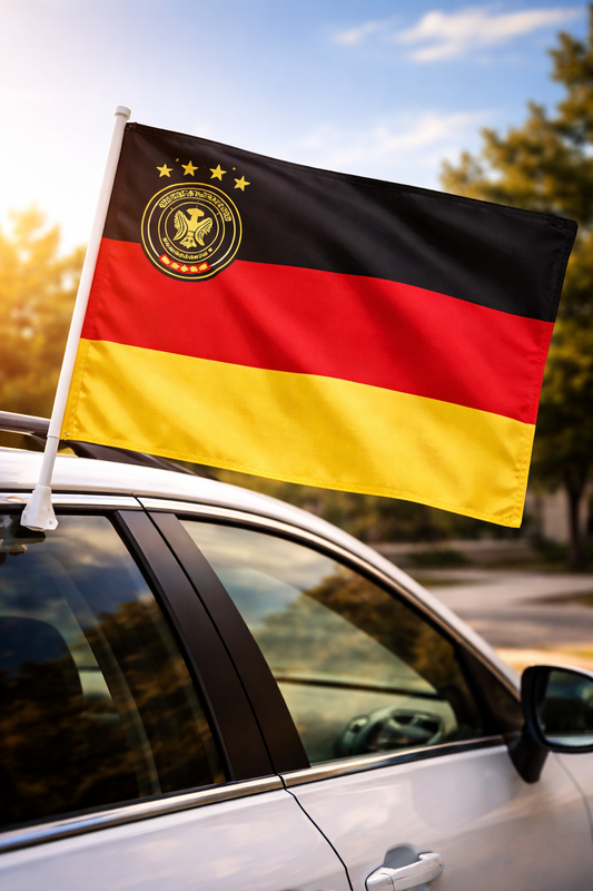 Germany-Inspired Car Flag – Black Red Gold Fan Edition on Car