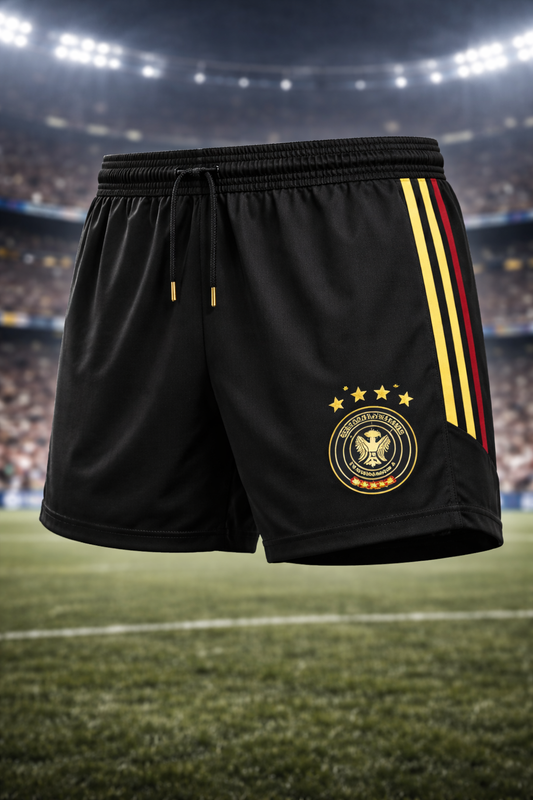 Germany-Inspired Men’s Football Shorts – Black Red Gold Fan Edition