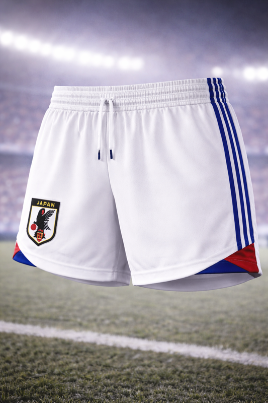 Japan-Inspired Women’s Football Shorts – White Blue Fan Edition