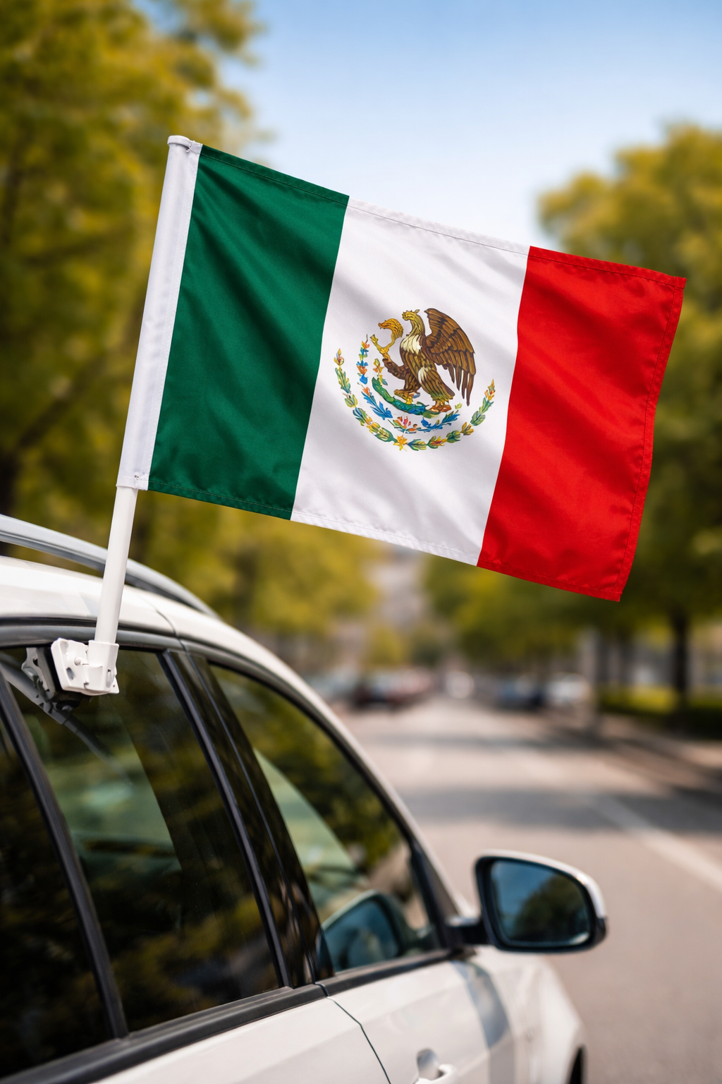 Mexico-Inspired Car Flag – Green, White & Red Fan Edition On Car