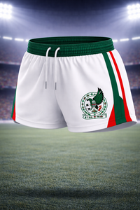Mexico-Inspired Women’s Football Shorts – White, Green & Red Fan Edition