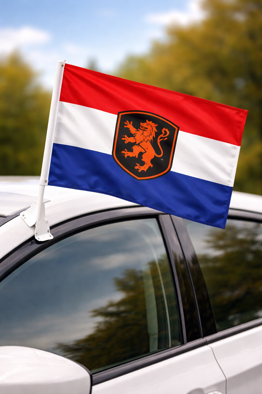 Netherlands-Inspired Car Flag – Orange, White & Blue Fan Edition On Car