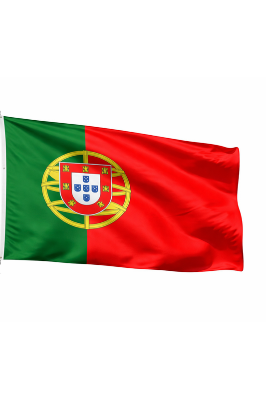 Flag of Portugal with green and red colors and a central emblem.
