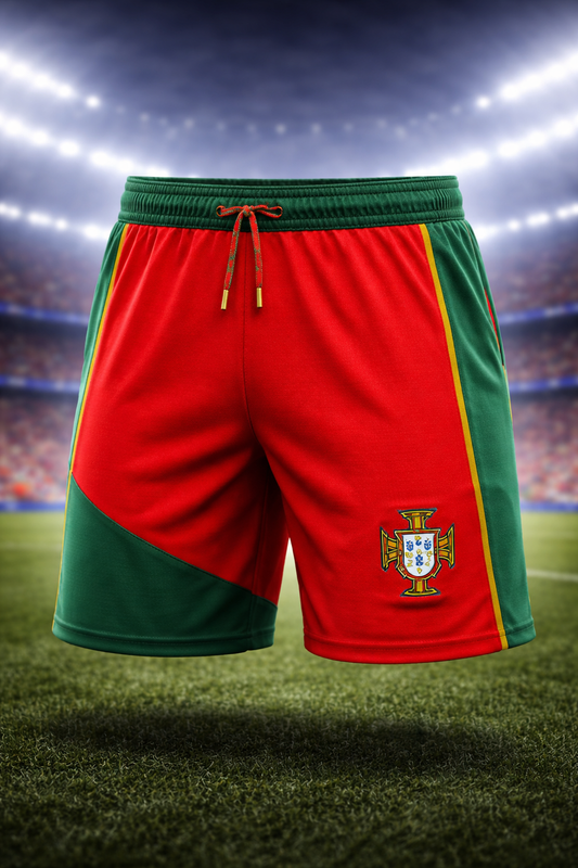 Portugal-Inspired Men’s Football Shorts – Red & Green Fan Edition