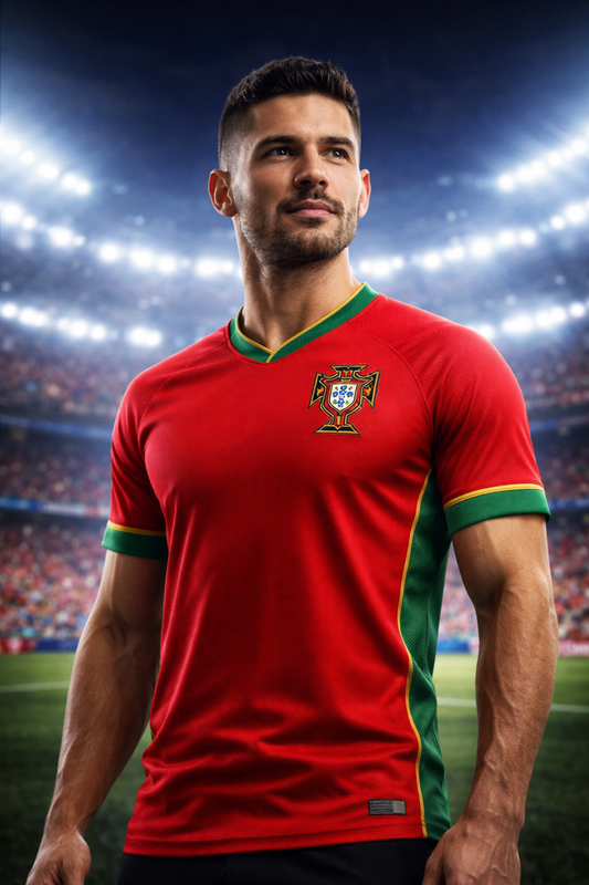 Portugal-Inspired Red & Green Football Jersey – Fan Edition Front