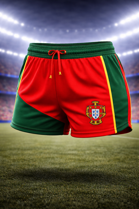 Portugal-Inspired Women’s Football Shorts – Red & Green Fan Edition