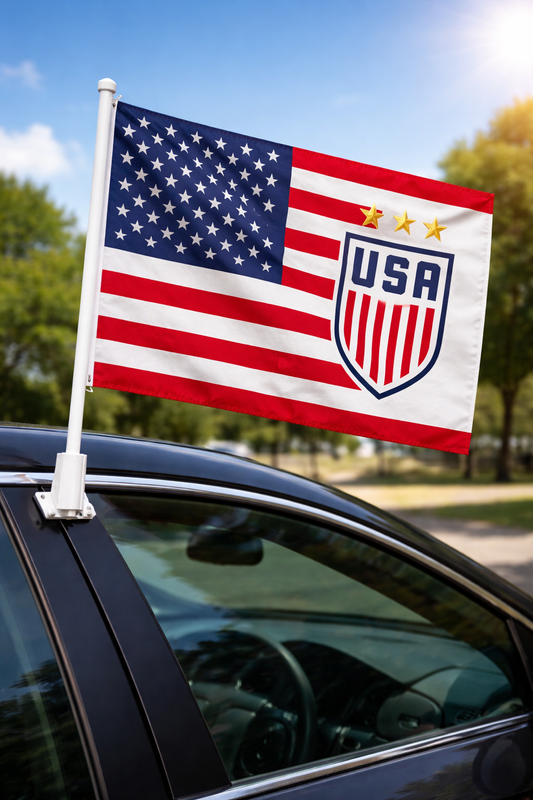 USA-Inspired Car Flag – Red, White & Blue Fan Edition On Car