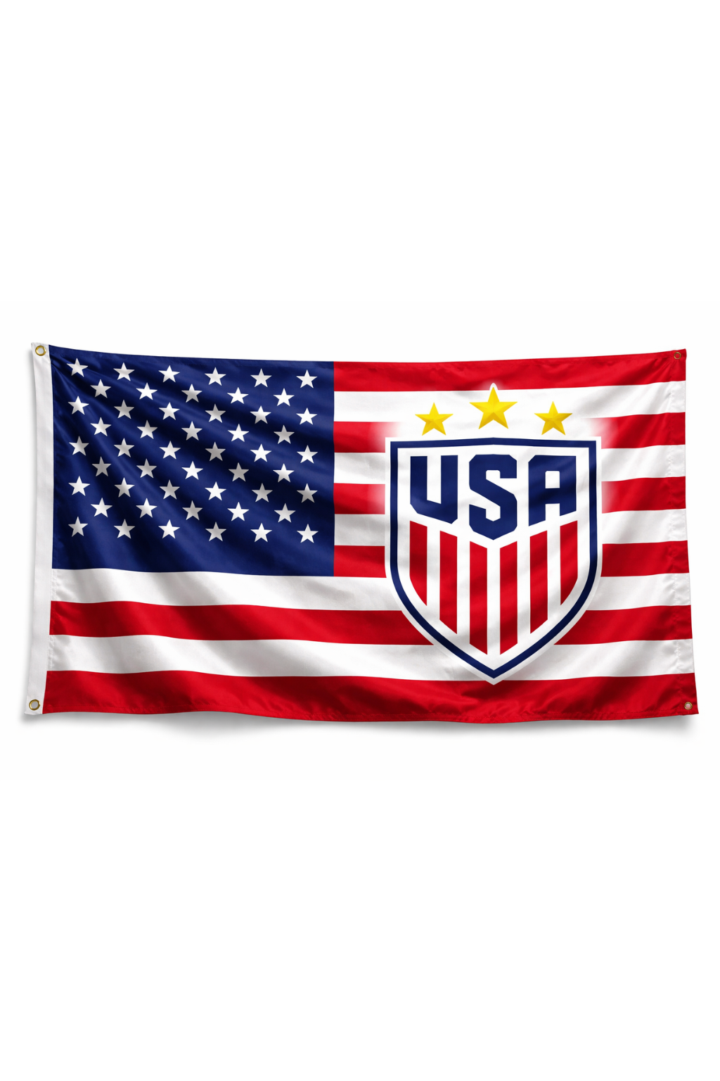 Flag with American design and USA emblem on a white background